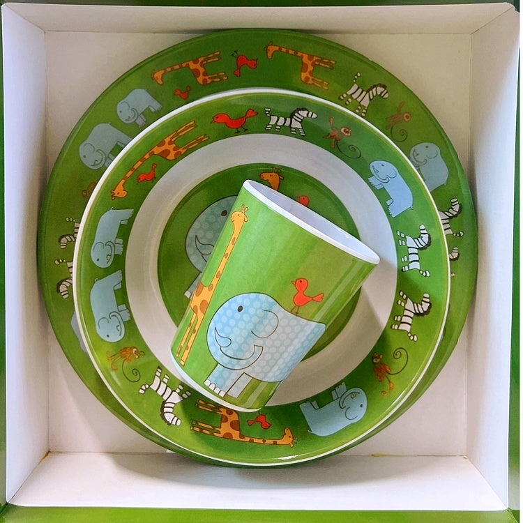 Jungle Safari 3-Piece Kids Dinnerware Set – Melamine Plate, Bowl & Tumbler Cup Set for Toddlers and Children
