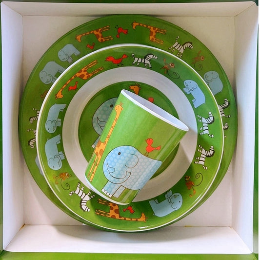 Bubble Art Jungle Safari 3-Piece Kids Dinnerware Melamine Set